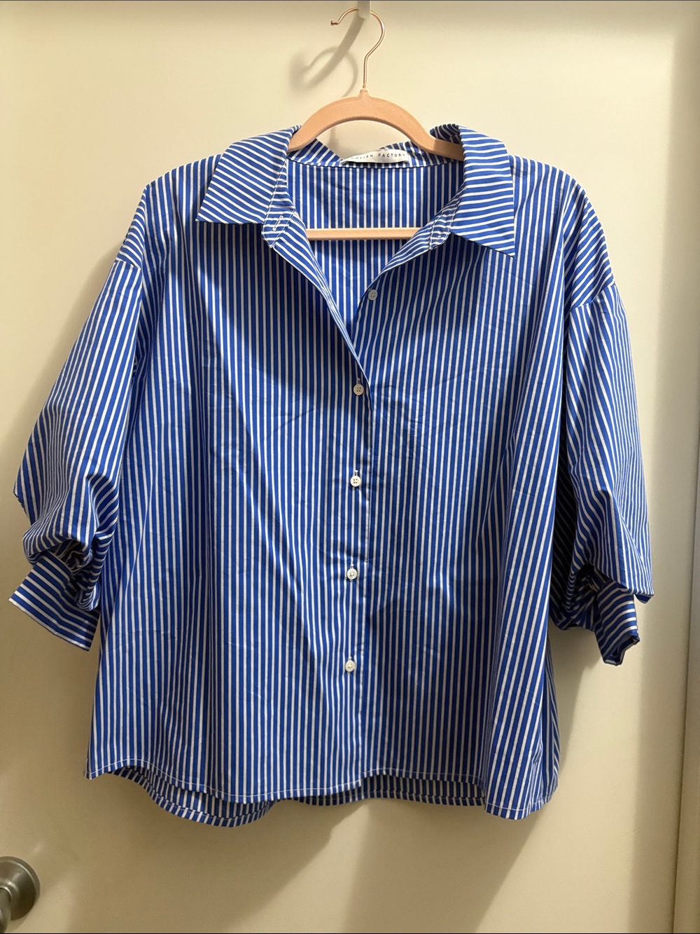 English Factory Blue and White Striped Button-Down Shirt small oversized